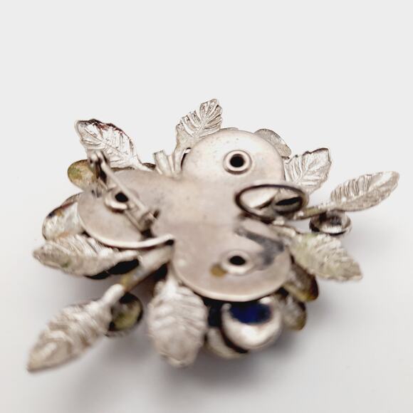 Vintage 1940s 1950s Silver Tone Three Roses Pendant Brooch - Picture 6 of 7